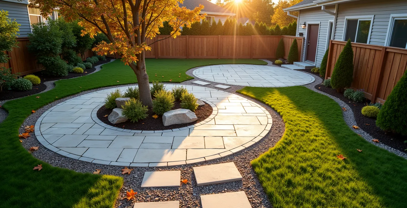 Vue aérienne comparative de deux approches de planification pour un projet d'aménagement paysager