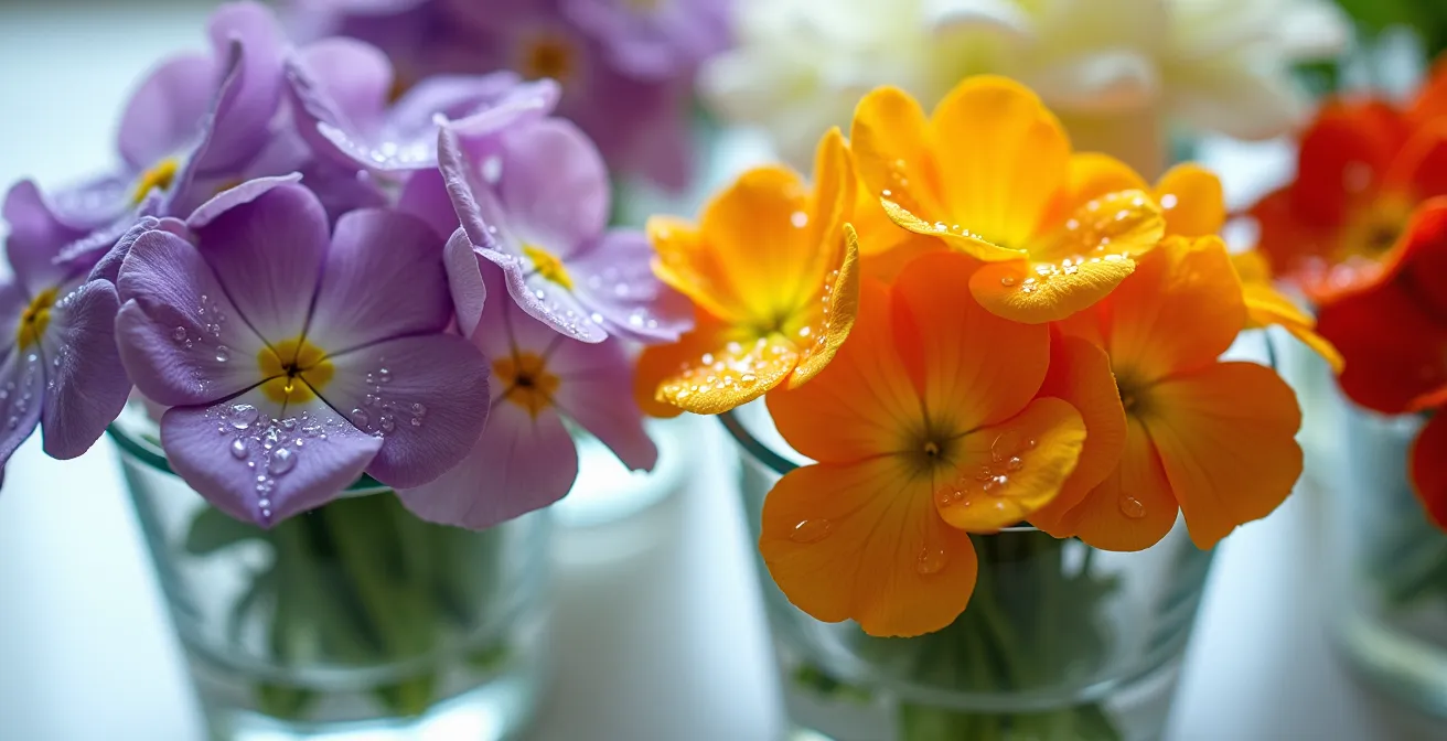 Contenants hermétiques avec fleurs comestibles fraîches conservées au réfrigérateur