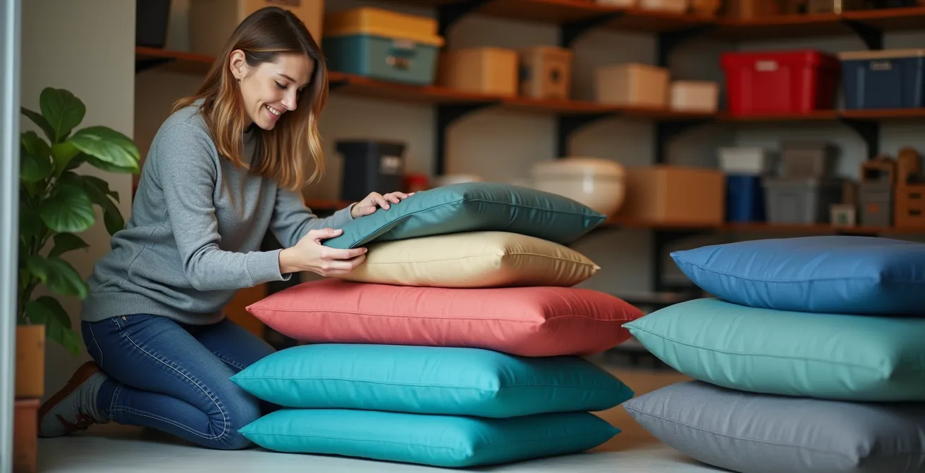 Système de rangement sous vide pour coussins d'extérieur dans un garage organisé