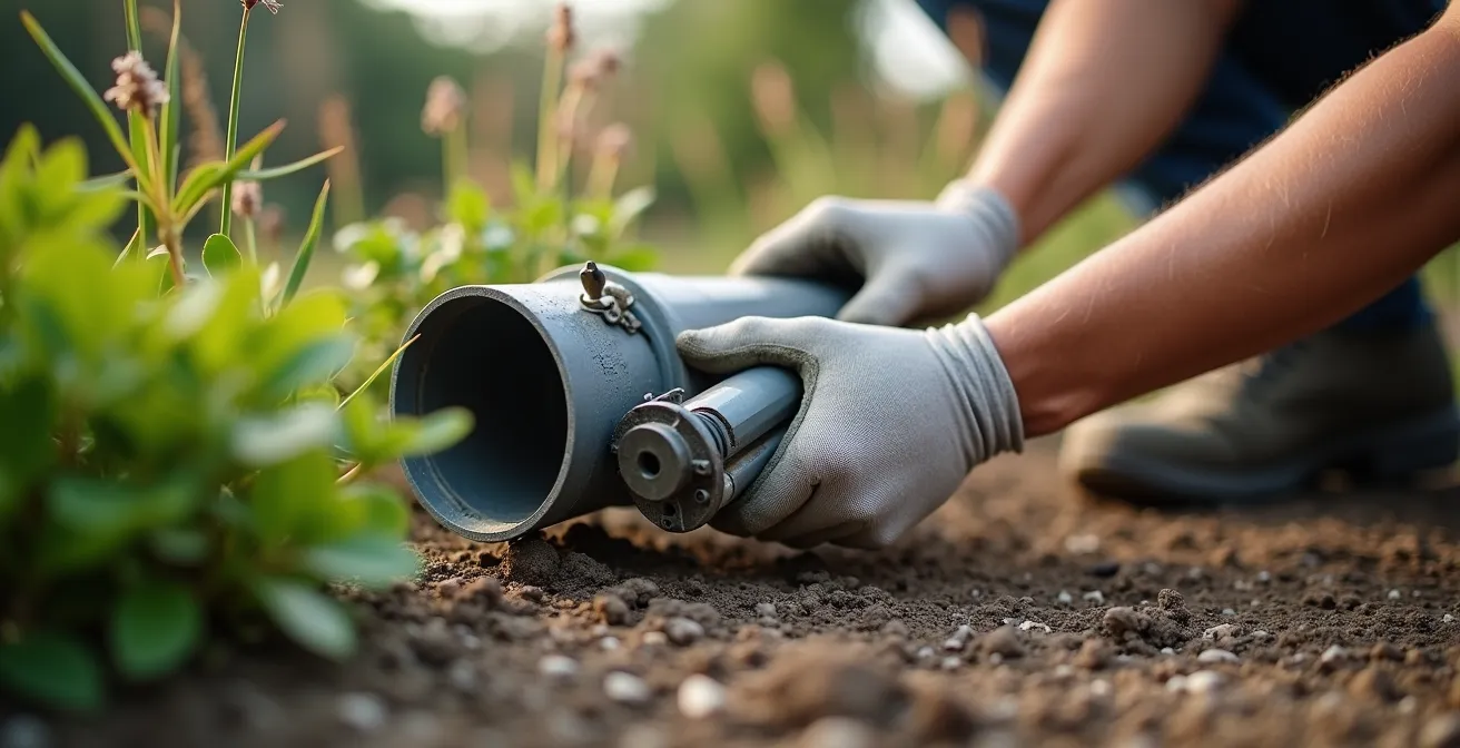 Système de débranchement de gouttière dirigé vers un jardin de pluie