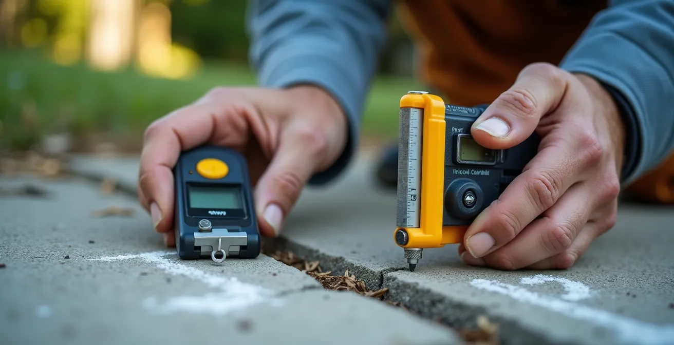 Inspection d'une fissure dans le béton avec méthode de la carte de crédit