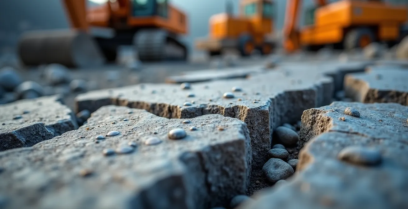 Gros plan sur excavation de roc avec marteau hydraulique dans le Bouclier canadien