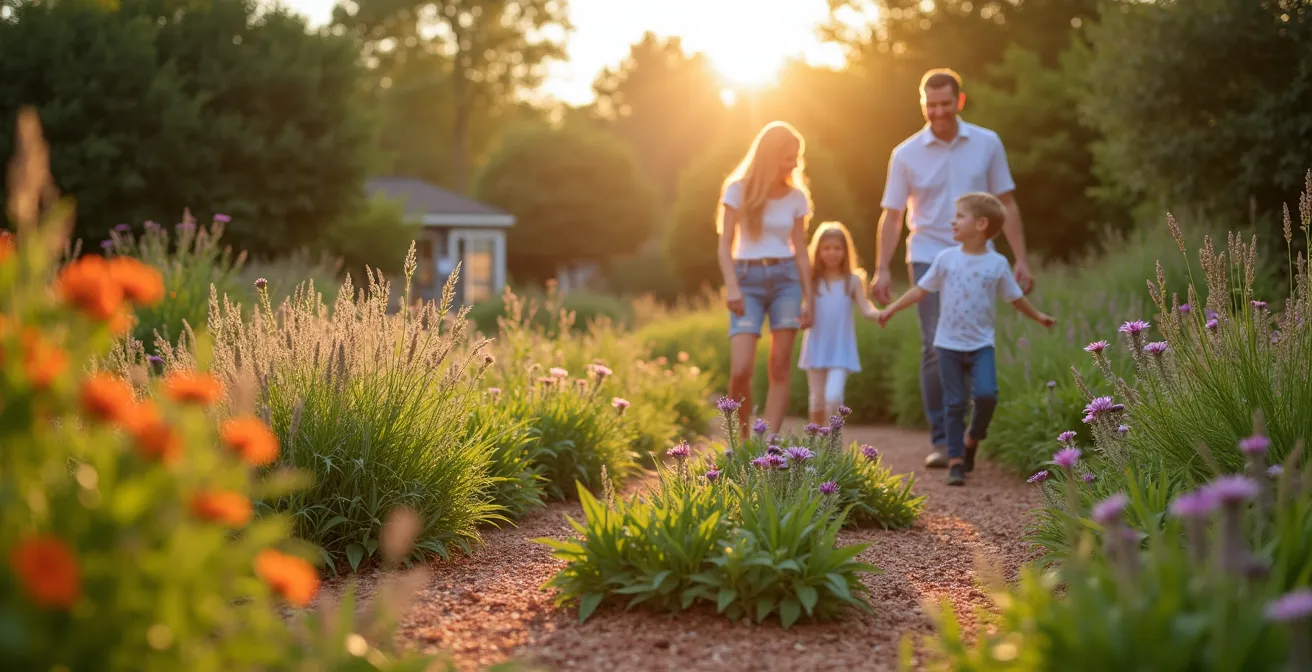 Design moderne de jardin avec matrice de graminées indigènes et vivaces structurées