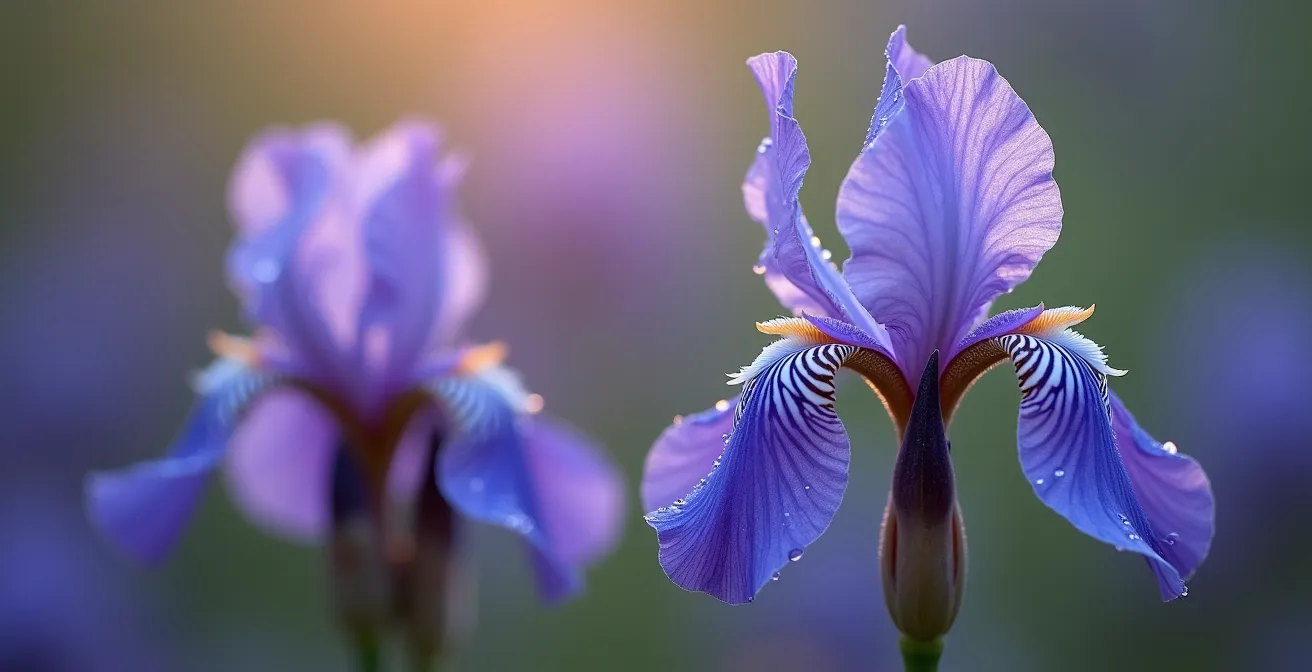Iris versicolore et eupatoire dans un jardin de pluie canadien