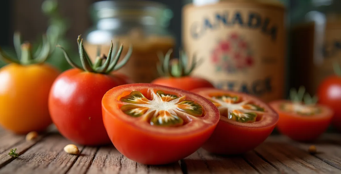 Conservation de semences de tomates ancestrales dans des bocaux de verre étiquetés