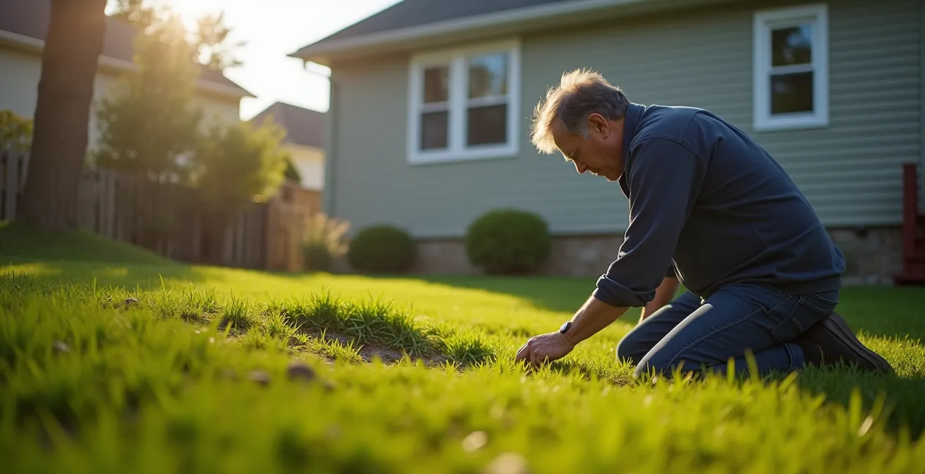 Test visuel du nivellement d'un terrain résidentiel pour évaluer le drainage